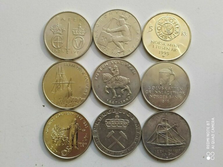 Read more about the article Norway lot 9 commemorative coins 5 kroner 1975-1997