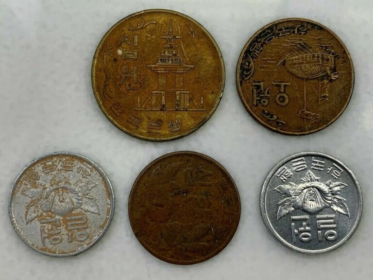 Read more about the article 5x SOUTH KOREA WON COINS 1961-1974  10 Hwan 1961 KM# 1 +10 Won 1972 KM# 6a