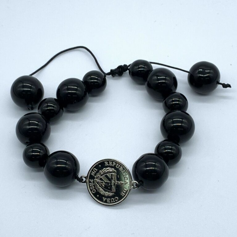 Read more about the article Cuba iron medal homeland bracelet big beads silver plated star and shield