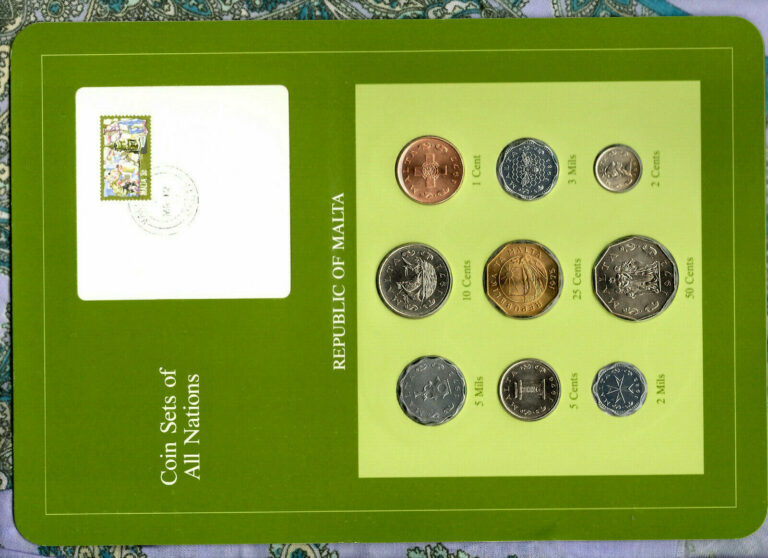 Read more about the article Coin Sets of All Nations Malta w/card 1972-1982 2 and 3 Mils 1982 UNC 2 cent 1982