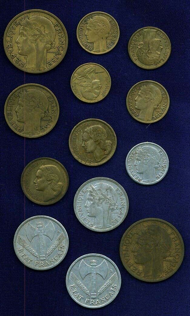 Read more about the article FRANCE REPUBLIC  5 CENTIMES – 2 FRANC COINS  GROUP LOT OF (13) COINS  VF – AU