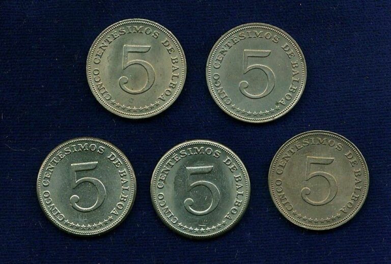 Read more about the article PANAMA 1932  1962  1966 and 1967  5 CENTESIMO COINS  VF to BU  GROUP LOT OF (13)