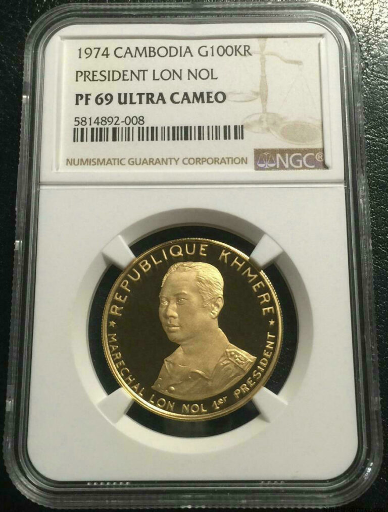 Read more about the article CAMBODIA 100000 Riels 1974 Gold NGC PF69UC Lon Nol  Mtg:100 only