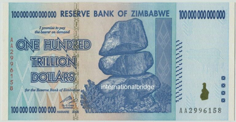 Read more about the article Zimbabwe 2008 Banknotes 100 Trillion Dollars AA Prefix UNC