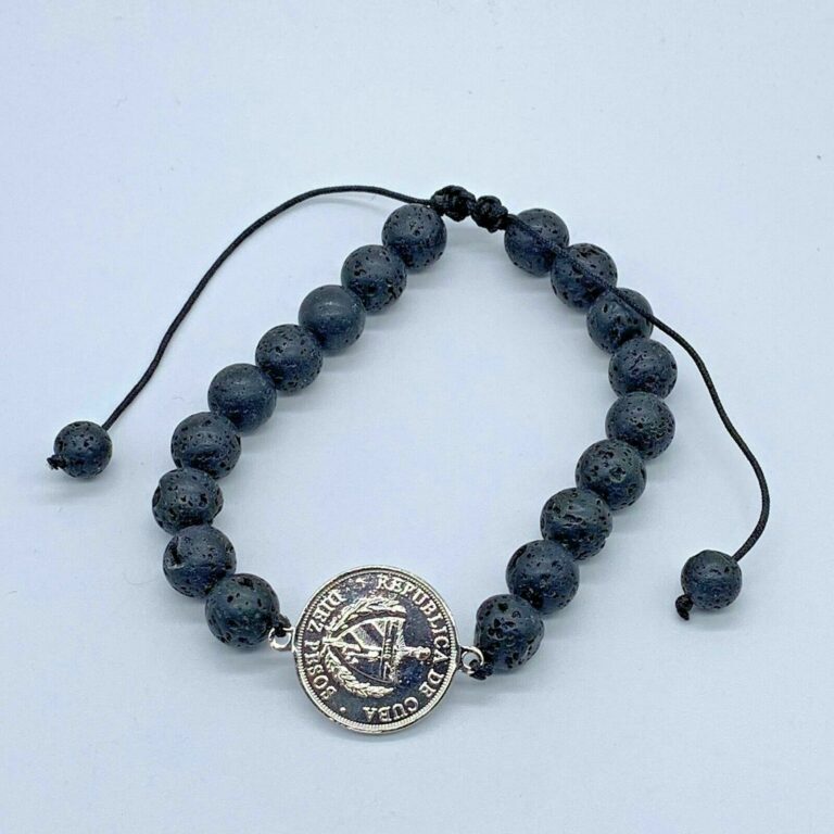 Read more about the article Cuba iron medal bracelet eroded beads silver plated face and shield 7.5″