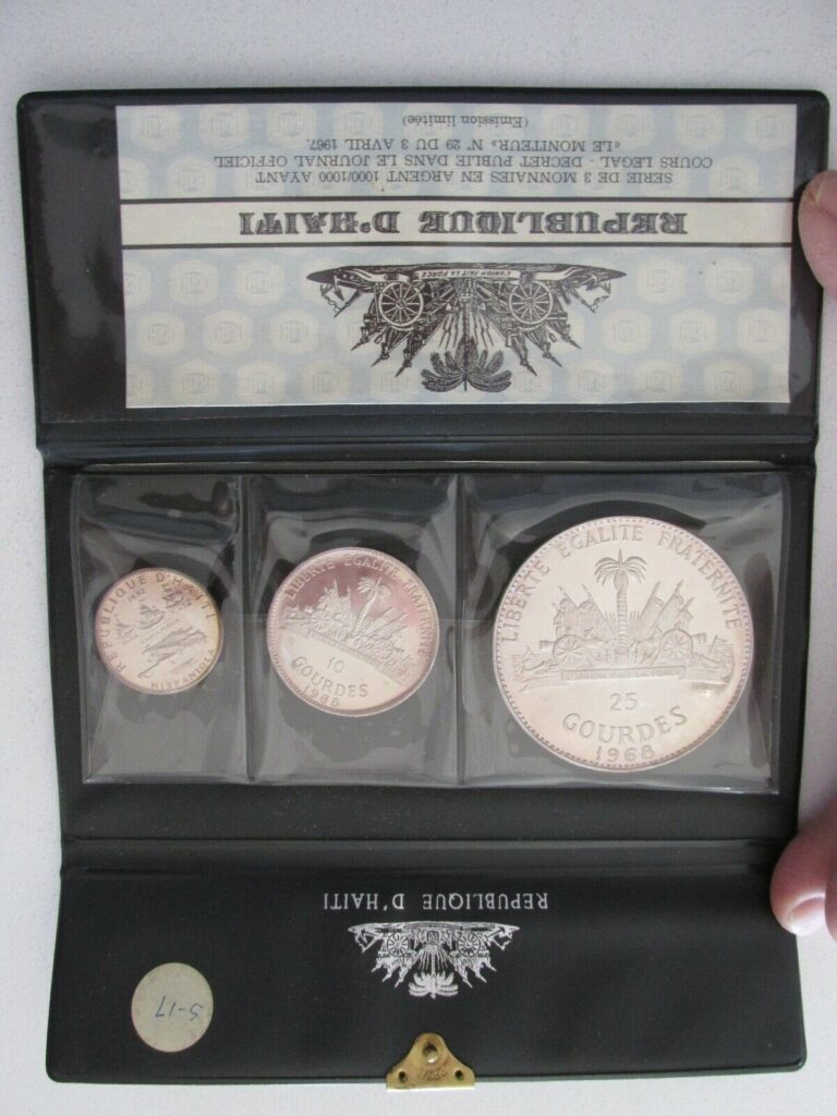Read more about the article Vintage 1968 Haiti 3-Coin Silver Proof Set w/Display Case and COA