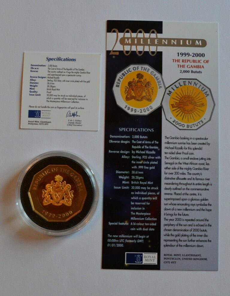 Read more about the article Gambia  Millennium 1999-2000 Bututs Silver Coin COA