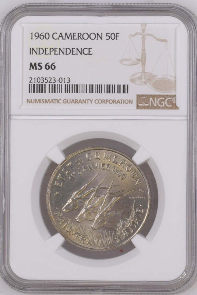 Read more about the article 1960 Cameroon Fifty (50) Francs NGC MS 66 Independence Witter Coin