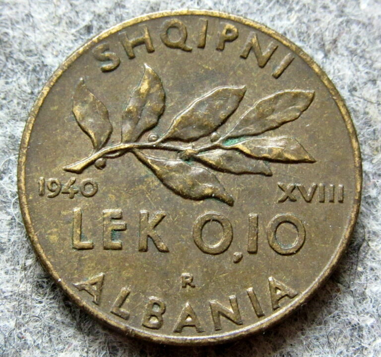 Read more about the article ALBANIA ITALIAN OCCUPATION Vittorio Emanuele III 1940 0.10 LEK  WWII COINAGE