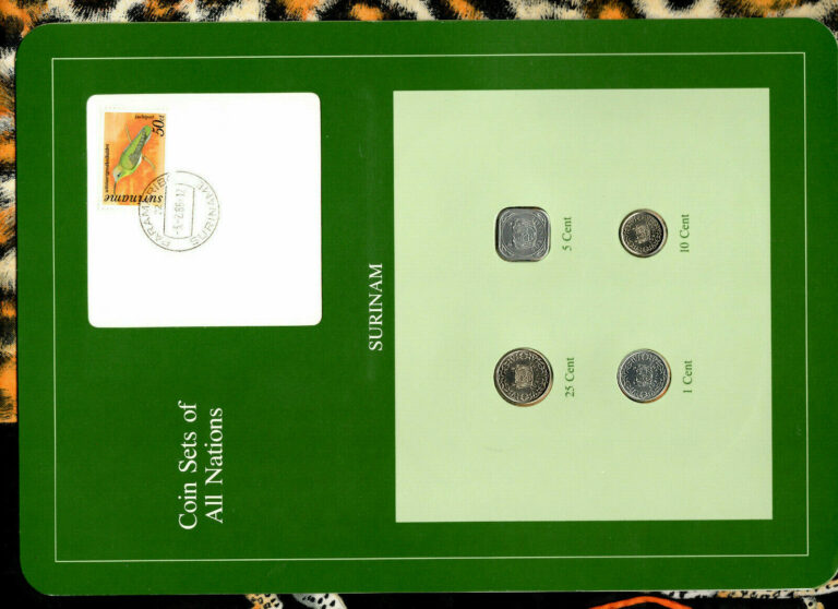 Read more about the article Coin Sets of All Nations Surinam Suriname w/card UNC 1  5 cents 1982 25 10c 1985