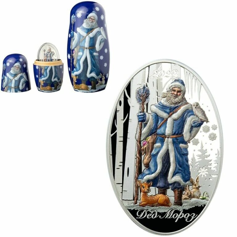 Read more about the article 2022 1 oz Silver Father Frost Matryoshka Doll Solomon Islands $5 Coin .999 Fine