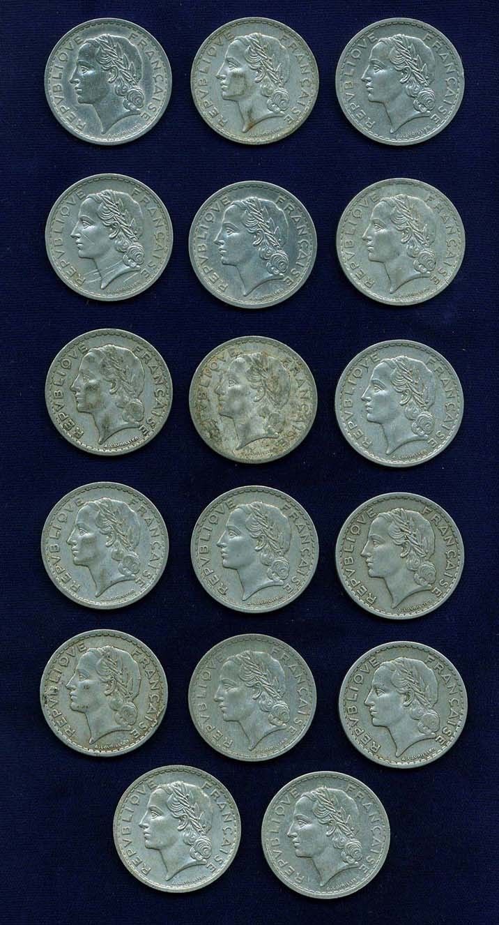 Read more about the article FRANCE REPUBLIC  5 FRANC COINS: 1945 (4)  1946 (5)  1947 (2)  1948  1949 (3) ..