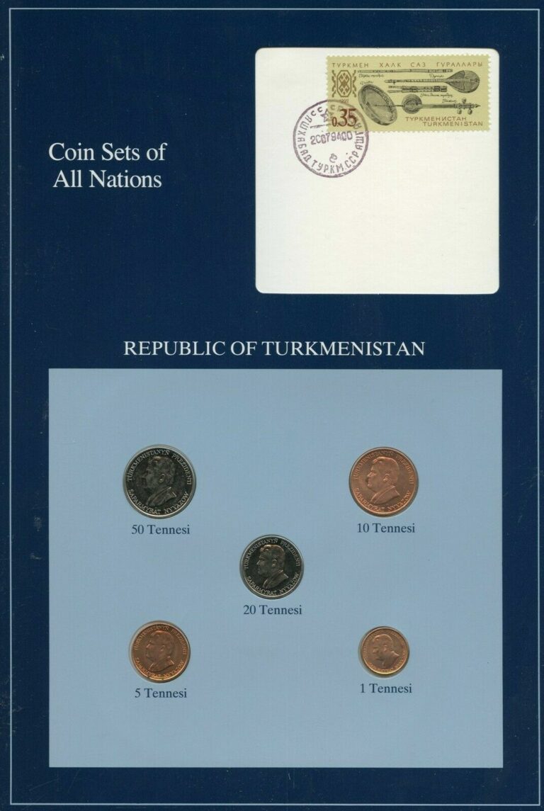 Read more about the article COINS OF THE WORLD TURKMENISTAN  5  UNCIRC COINS MOUNTED ON DESCRIPTIVE CARD