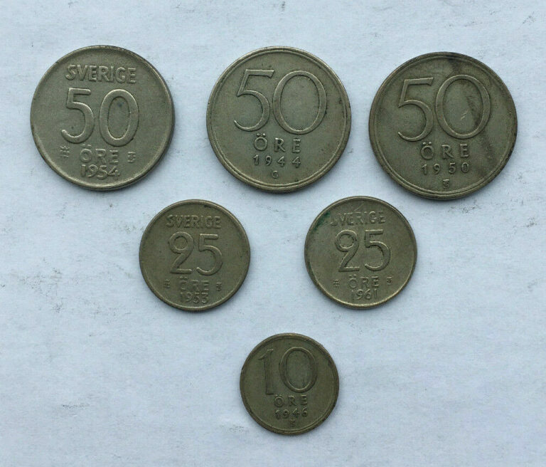 Read more about the article SIX Sweden SILVER Coin Lot. THREE 50 Ore  TWO  25 Ore  ONE 10 Ore. Nice Ones!