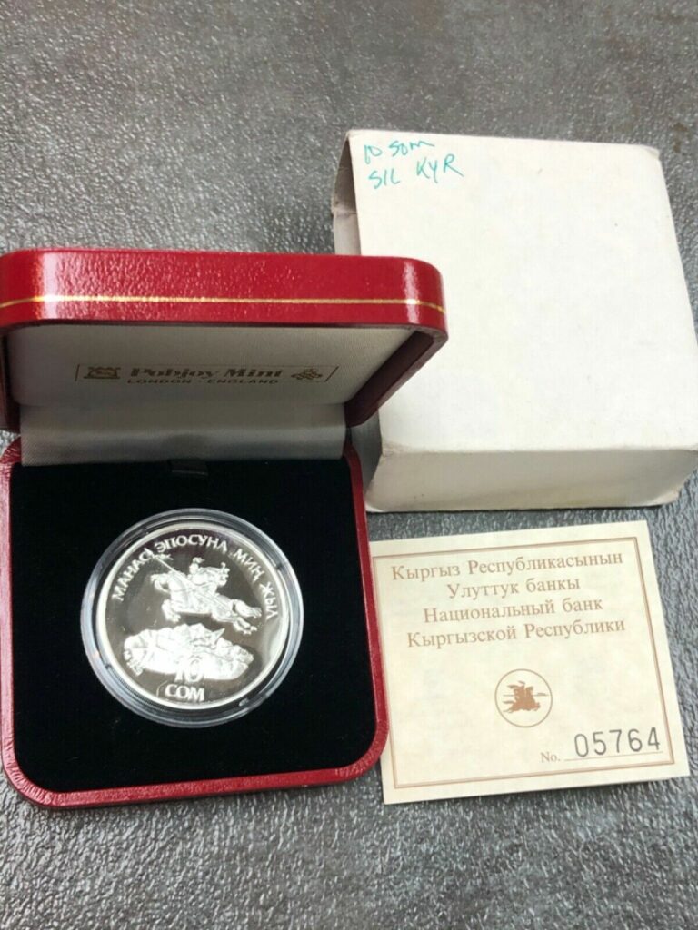 Read more about the article 1995 Kyrgyzstan Kyrgyz10 SOM 1000 Anniversary Silver Proof Coin Mint  Box and COA