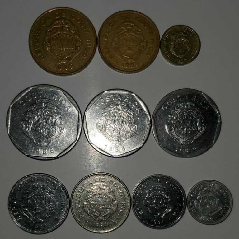 Read more about the article Lot of 9 Costa Rica Coins Central America 1980s 1984 1985 1988