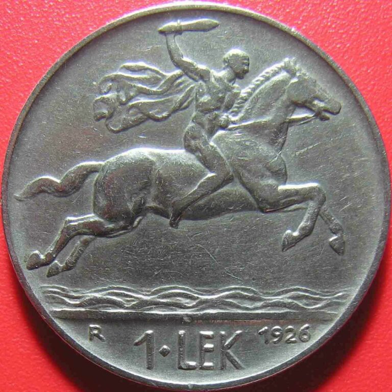 Read more about the article 1926 ALBANIA KINGDOM 1 LEK CAPED MAN ON HORSE ROME MINT NICKEL COIN 8gr 26.6mm