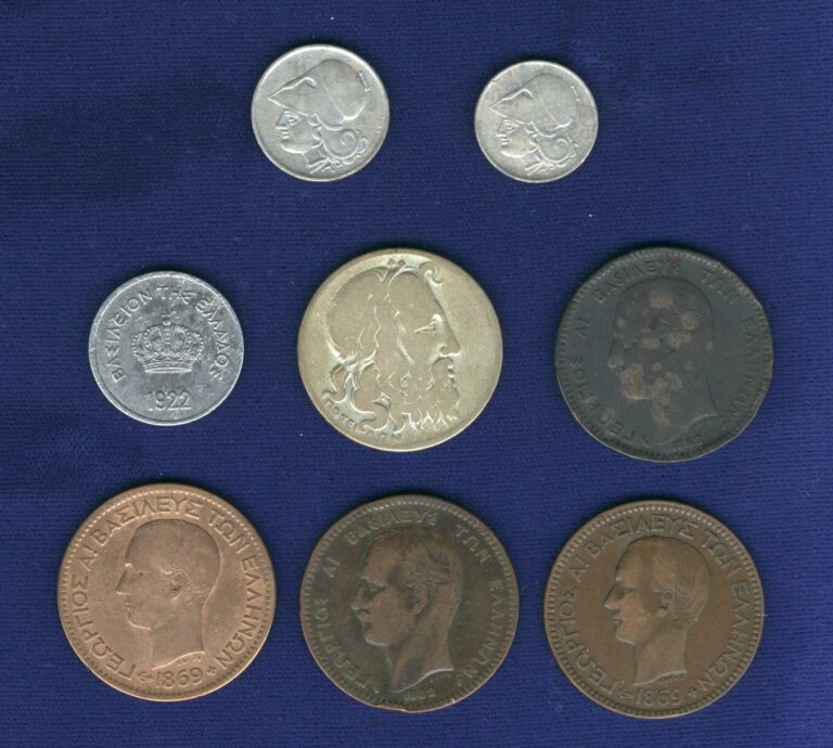 Read more about the article GREECE 1869-BB (2)  1882-A (2)  1922 10 LEPTA  1930 20 DRACHMAI  Lot of 8 COINS