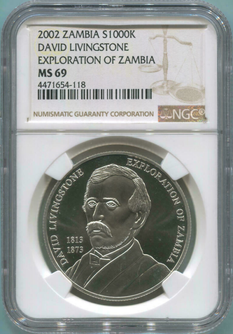 Read more about the article 2002 Zambia Silver 1000 Kwacha. 1 Oz. of .999 Silver. NGC MS69