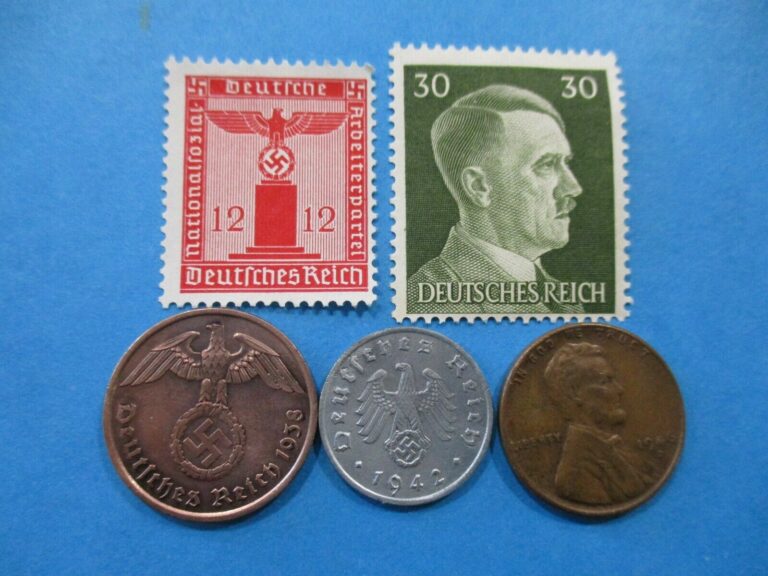 Read more about the article WW2 German 2 Reichspfennig Copper 1 Zinc Swastika Stamps Coins Money Third Reich