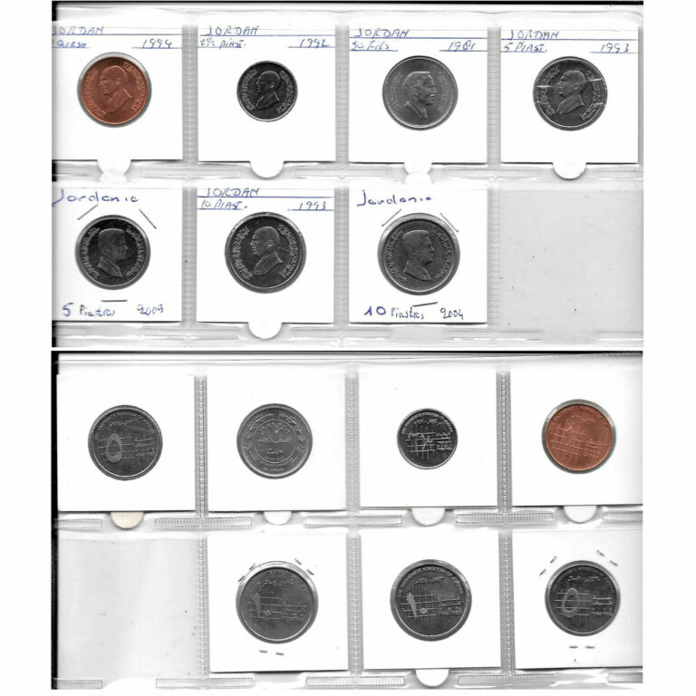 Read more about the article JORDAN 1 QIRSH – 10 PIASTRES 1981-2004 7 UNC Coins. 1V.6