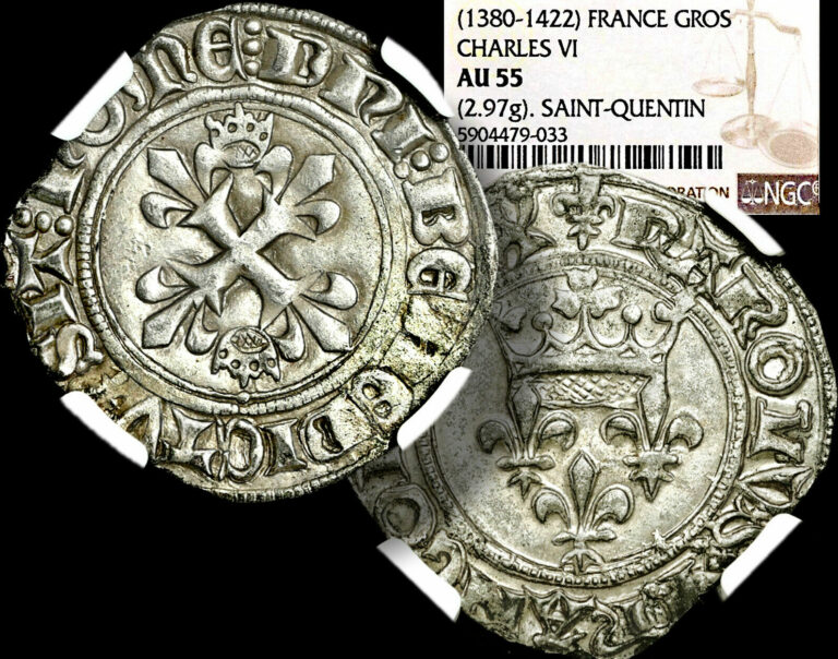 Read more about the article King CHARLES VI. of FRANCE 1417-20 AD Silver Gros Tournois / NGC AU-55 / GGcoins