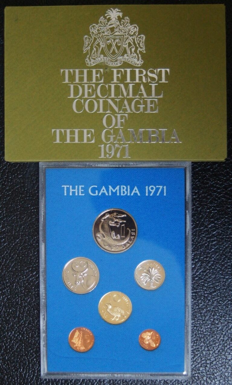 Read more about the article 1971 GAMBIA PROOF SET OF 6 COINS With Original Cover – First Decimal Coinage