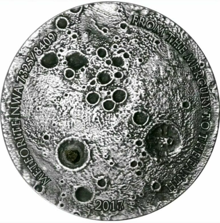 Read more about the article 2017 1 Oz Silver Burkina Faso MERCURY METEORITE Convex NWA 7325/NWA 8409 Coin.