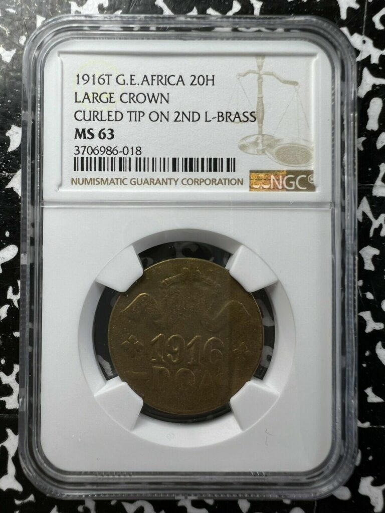 Read more about the article 1916-T German East Africa 20 Heller Large Crown NGC MS63 Lot#G1831 Choice UNC!