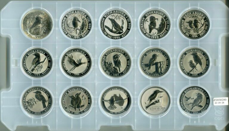 Read more about the article RARE! – COMPLETE SET (33) AUSTRALIA 1 OZ SILVER KOOKABURRA COINS 1990 – 2022