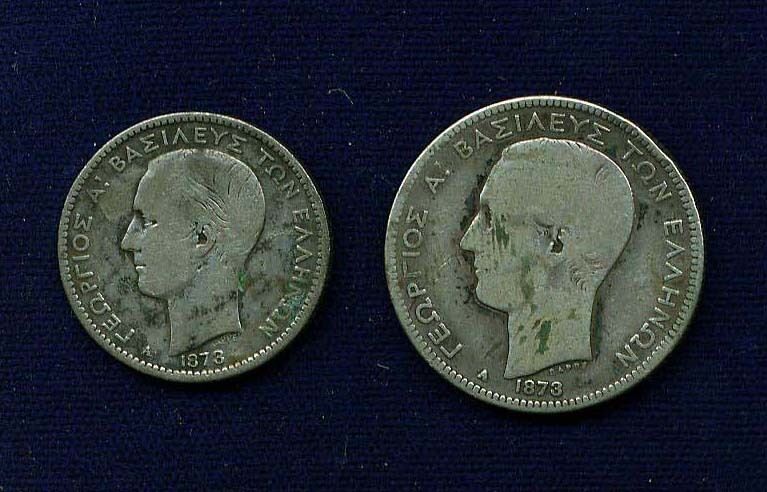 Read more about the article GREECE  1873-A  1 DRACHMA and 2 DRACHMAI  CIRCULATED SILVER COINS!