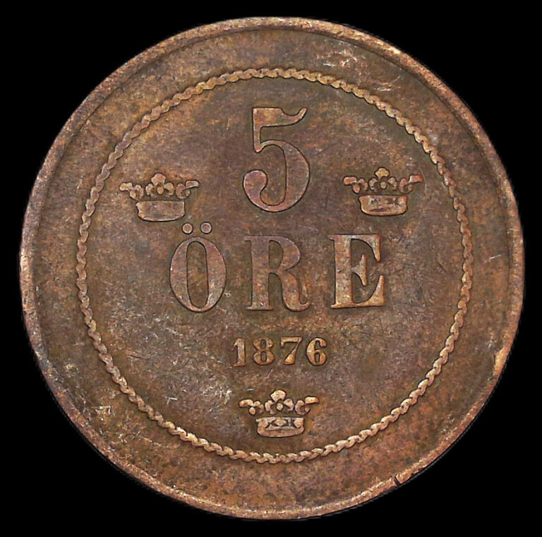 Read more about the article Sweden 1876 5 Öre / KM# 736 small letters / Oscar II / Bronze Coin