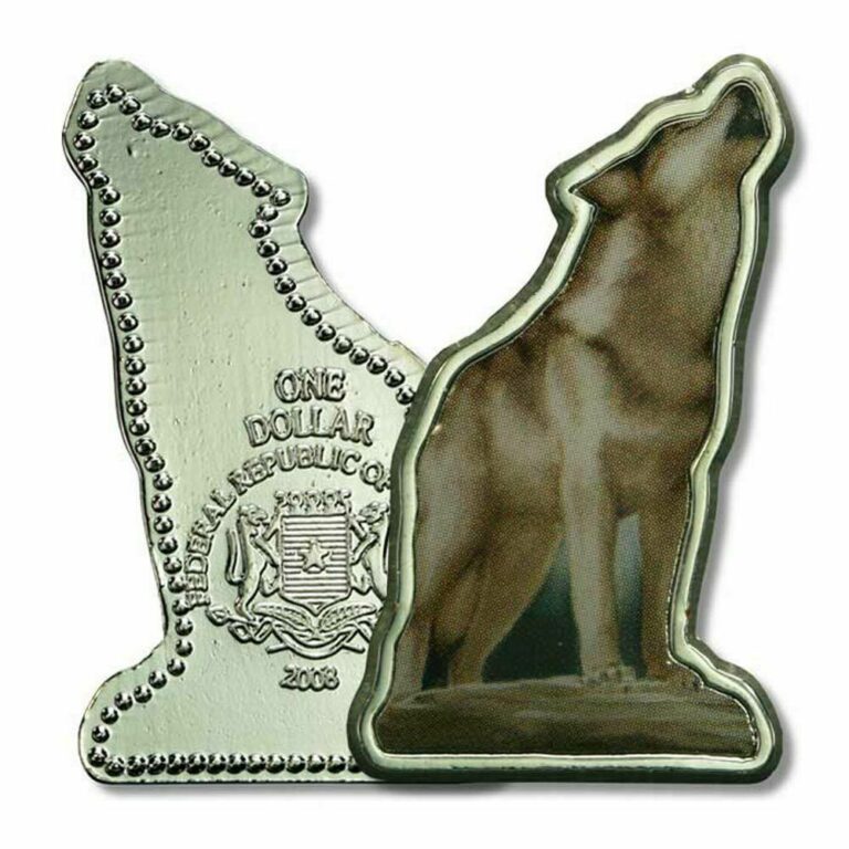 Read more about the article Somalia Endangered Wildlife Timber Wolf $1 2008 Proof Enameled Coin