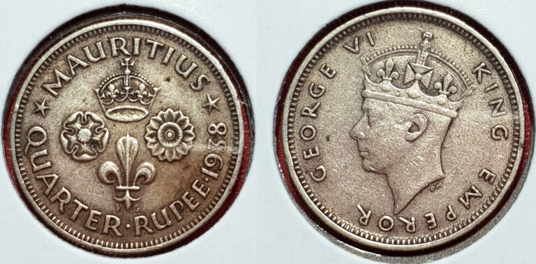 Read more about the article Mauritius 1938 1/4 Rupee Silver Coin George VI British Colony