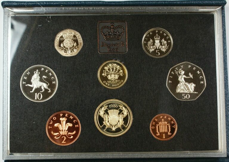 Read more about the article 1986 United Kingdom Proof Set  GEM UK Coins  8 Coins Total  With Case and COA