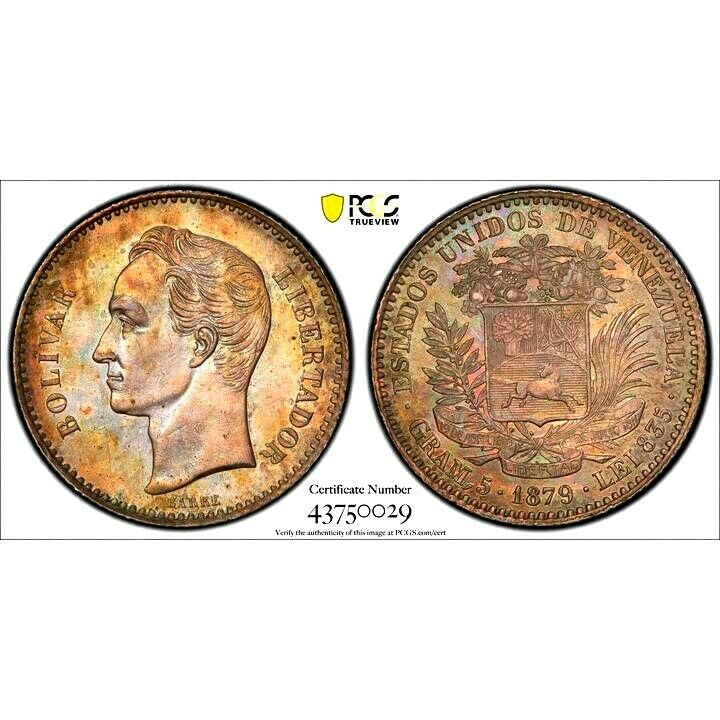 Read more about the article 1879 Venezuela 1 Bolivar  NGC AU Details – Cleaned  Attractive  Scarce