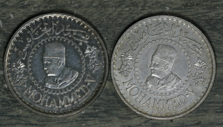 Read more about the article Two Almost Uncirculated 1956 Morocco 500 Francs Silver Coins!