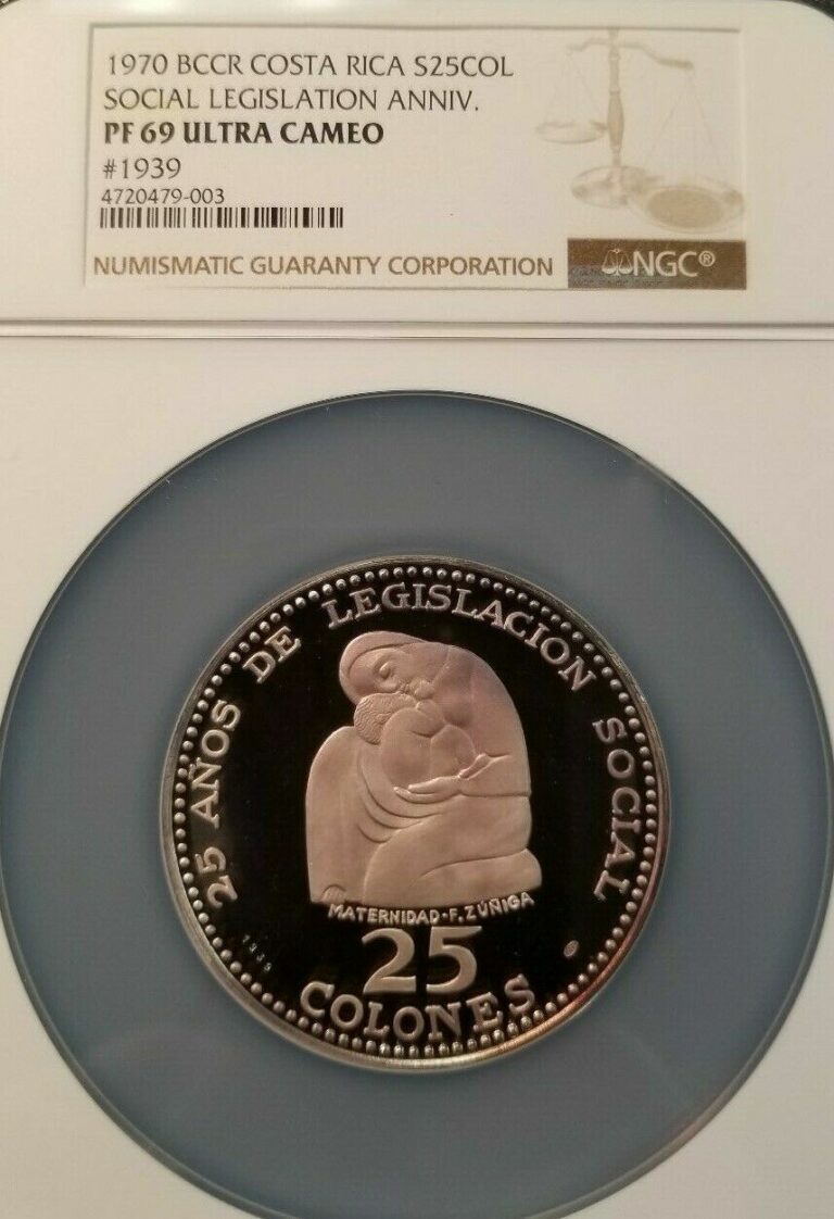 Read more about the article 1970 BCCR COSTA RICA S25COL SOCIAL LEGISLATION ANNIVERSARY NGC PF 69 ULTRA CAMEO