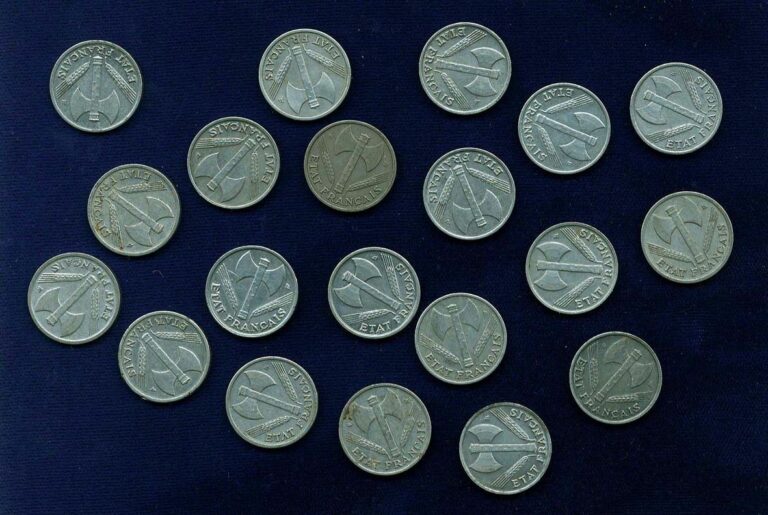 Read more about the article FRANCE REPUBLIC 50 CENTIMES COINS: 1942  1943  1944  and 1944-B  GROUP LOT OF (20)