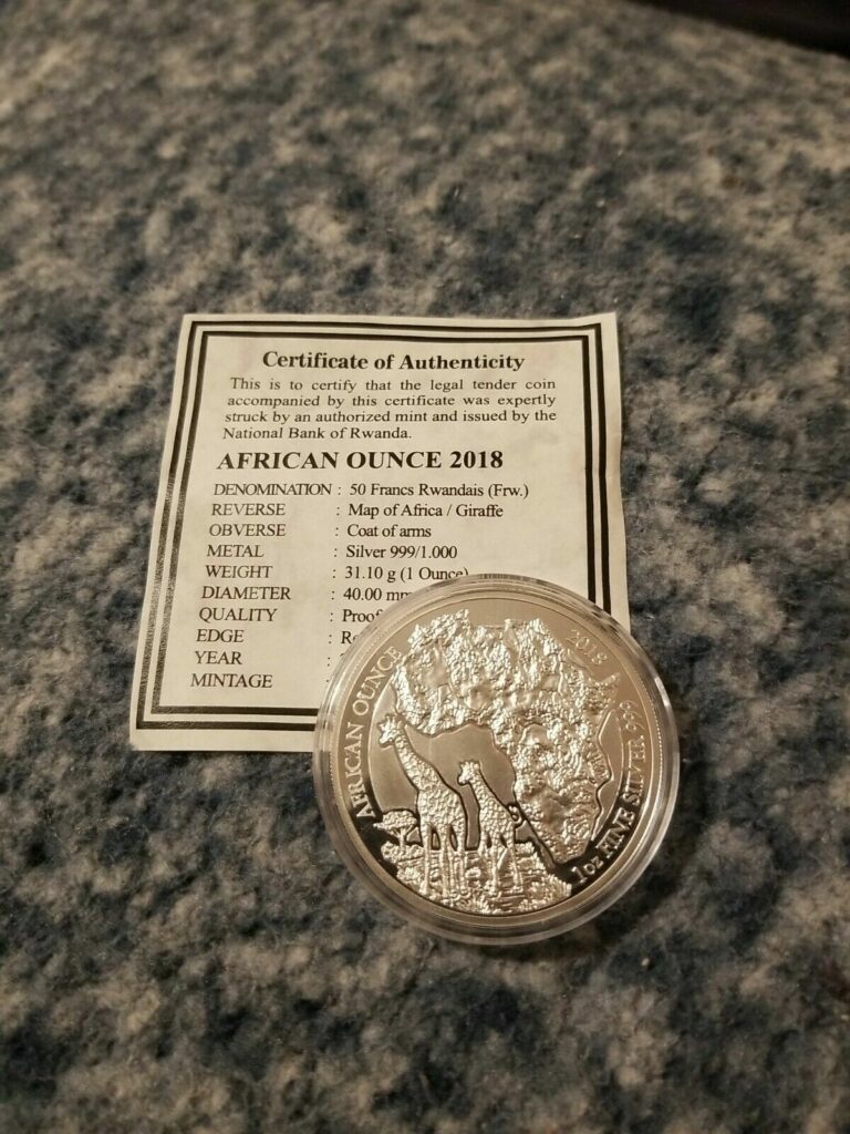 Read more about the article 2018 Rwanda 1 oz Silver African Giraffe Proof W/ COA 1000 minted in Mint Cap