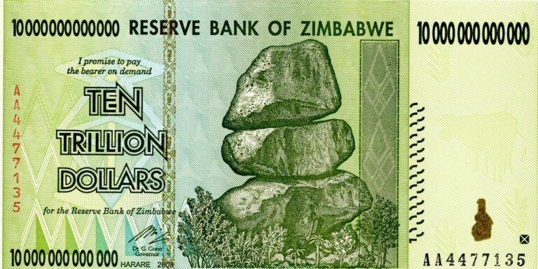 Read more about the article Uncirculated 10 Trillion Dollar Zimbabwe Banknote 2008 Number AA4477135