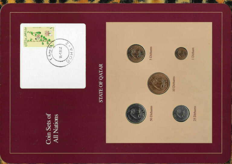 Read more about the article Coin Sets of All Nations Qatar w/card 1973-1990 UNC 25 50 Dirhams 1990