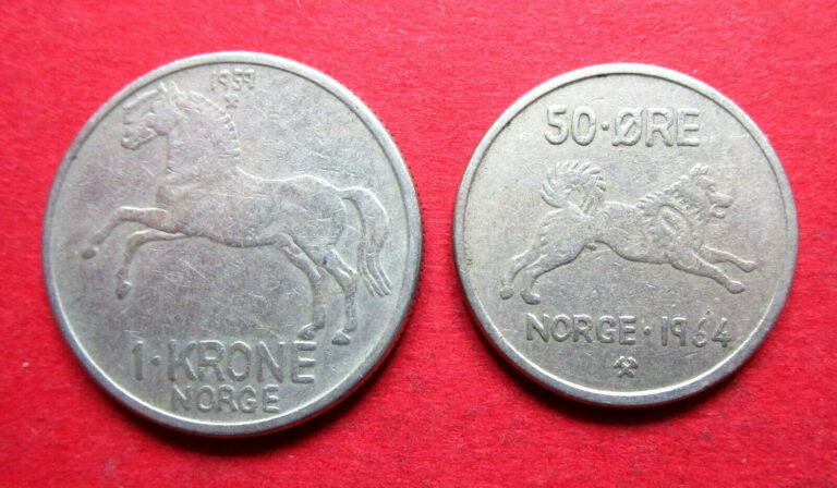 Read more about the article NORWAY PAIR GOOD GRADE  MIXED DATE 1 KRONER and 50 ORE  VINTAGE COINS 1959 and 1964