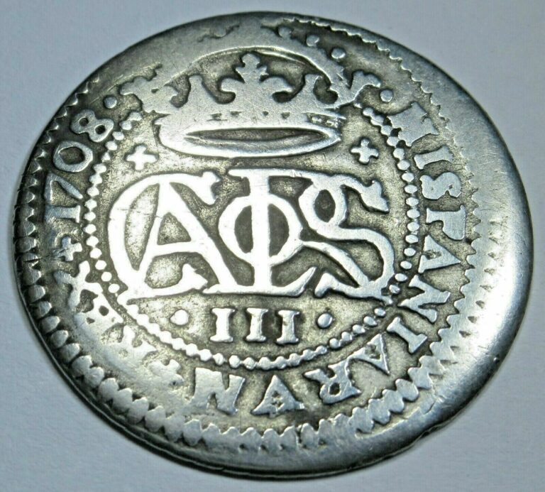 Read more about the article 1708 Spanish Silver 2 Reales Genuine Antique 1700s Two Bits Pirate Treasure Coin
