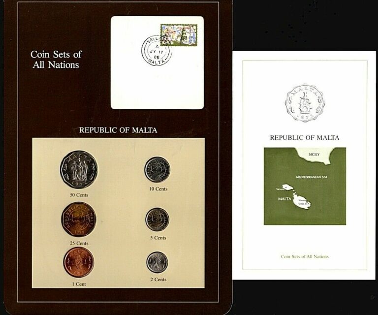 Read more about the article 1972-1986 Coin Sets of All Nations Republic of Malta 6 Coins Franklin Mint UNC