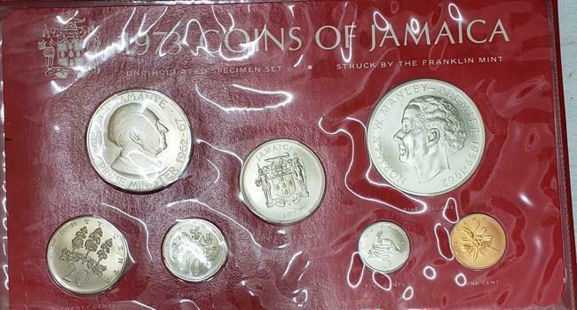 Read more about the article 1973 Jamaica 7 Coin Specimen Set with $5 Silver Unc in Folder