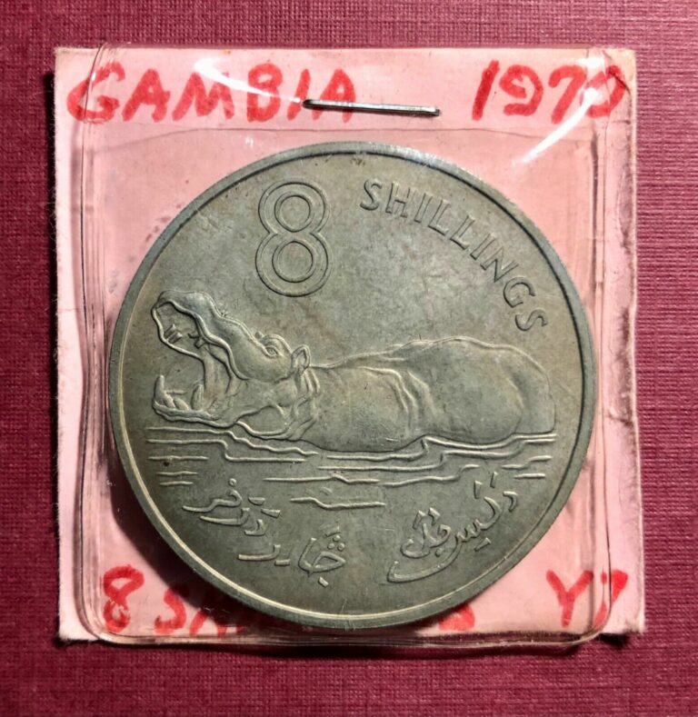 Read more about the article Coin: Africa Gambia Large 8 Shillings  Hippopotamus (1970)-Circulated