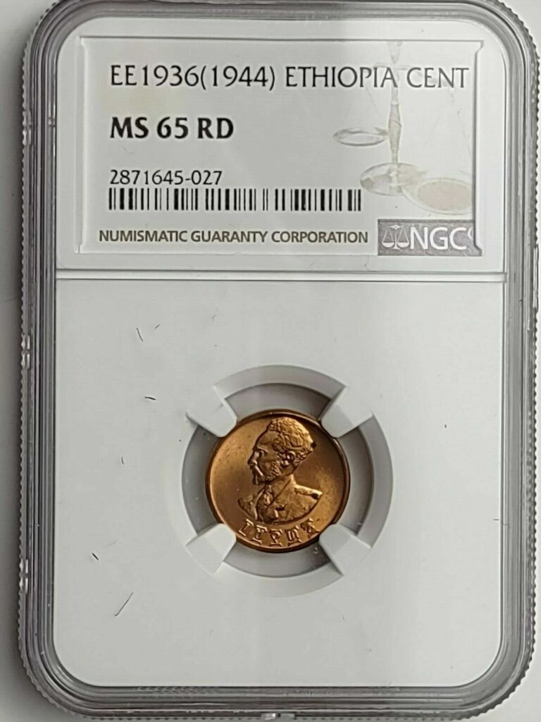 Read more about the article EE 1936 / 1944 Ethiopia Cent coin NGC rated MS 65 RD