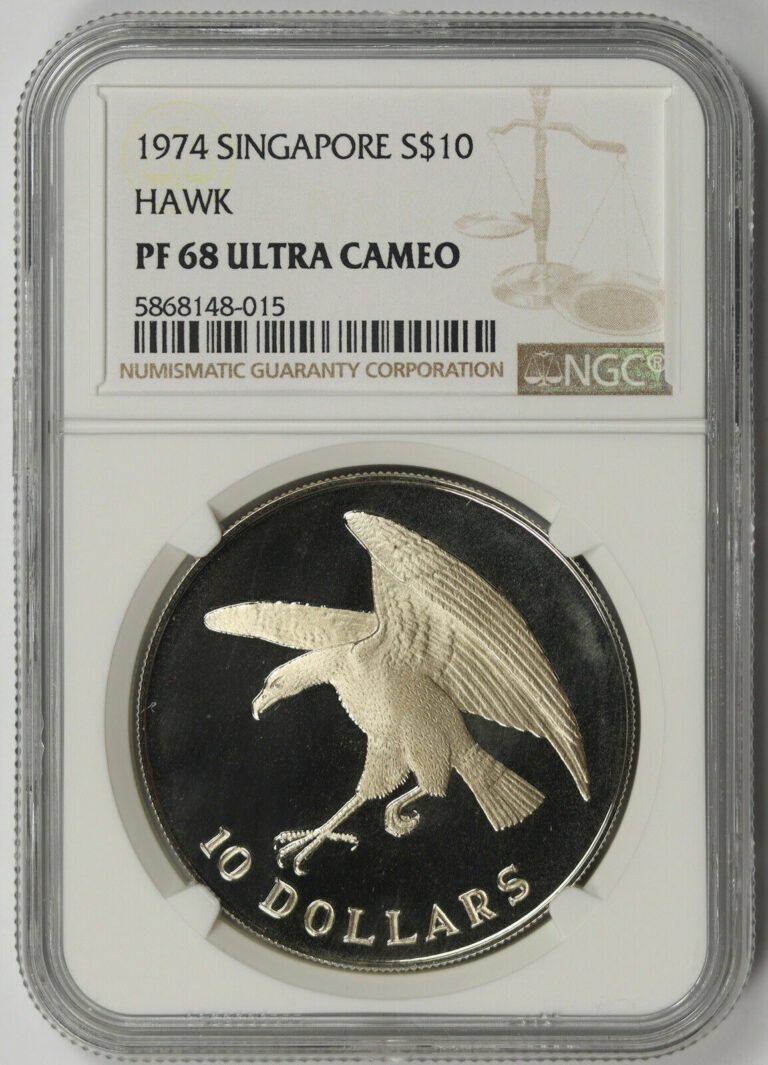 Read more about the article 1974 Singapore Hawk Silver $10 Proof PF 68 Ultra Cameo NGC