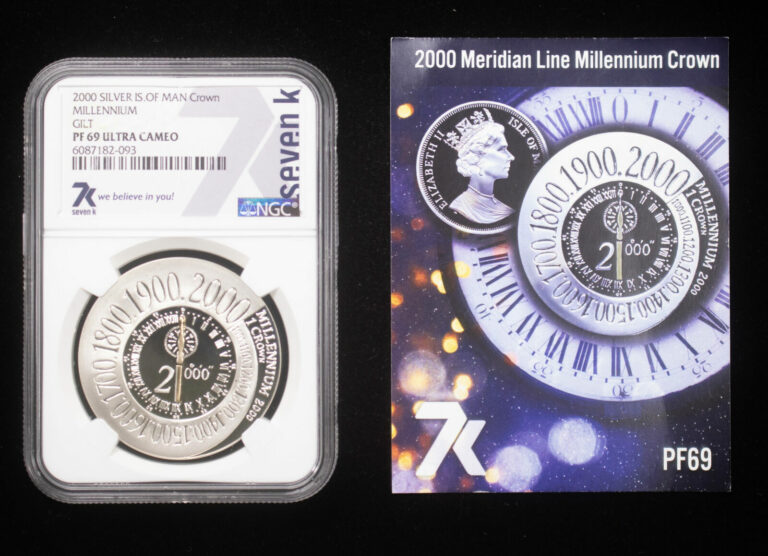 Read more about the article 2000 ISLE OF MAN MILLENNIUM GILT PF69 1 OZ SILVER PROOF COIN WITH CARD